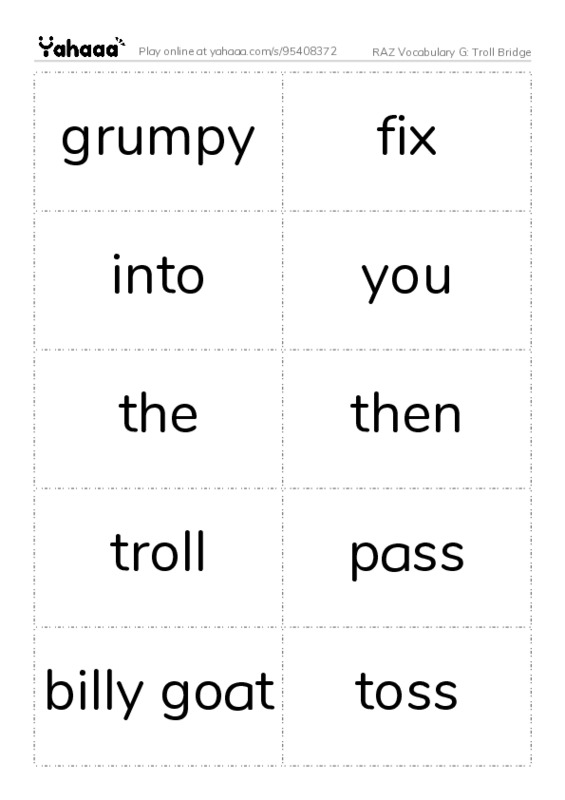 RAZ Vocabulary G: Troll Bridge PDF two columns flashcards