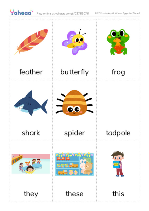 RAZ Vocabulary G: Whose Eggs Are These1 PDF flaschards with images