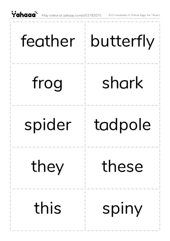 RAZ Vocabulary G: Whose Eggs Are These1 PDF two columns flashcards