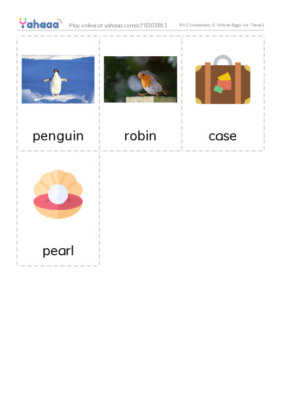 RAZ Vocabulary G: Whose Eggs Are These2 PDF flaschards with images