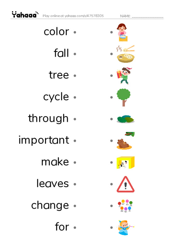 RAZ Vocabulary G: Why Do Leaves Change Color PDF link match words worksheet