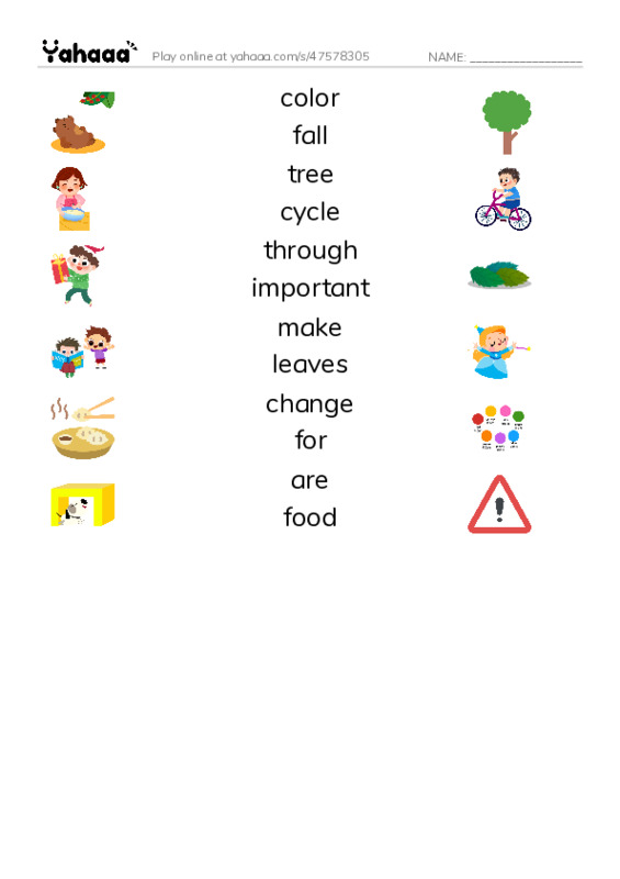 RAZ Vocabulary G: Why Do Leaves Change Color PDF three columns match words