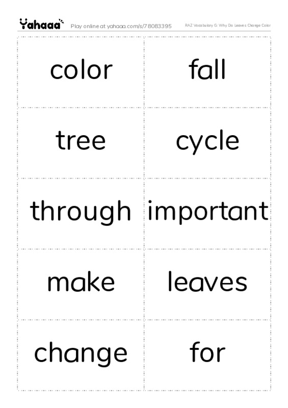 RAZ Vocabulary G: Why Do Leaves Change Color PDF two columns flashcards