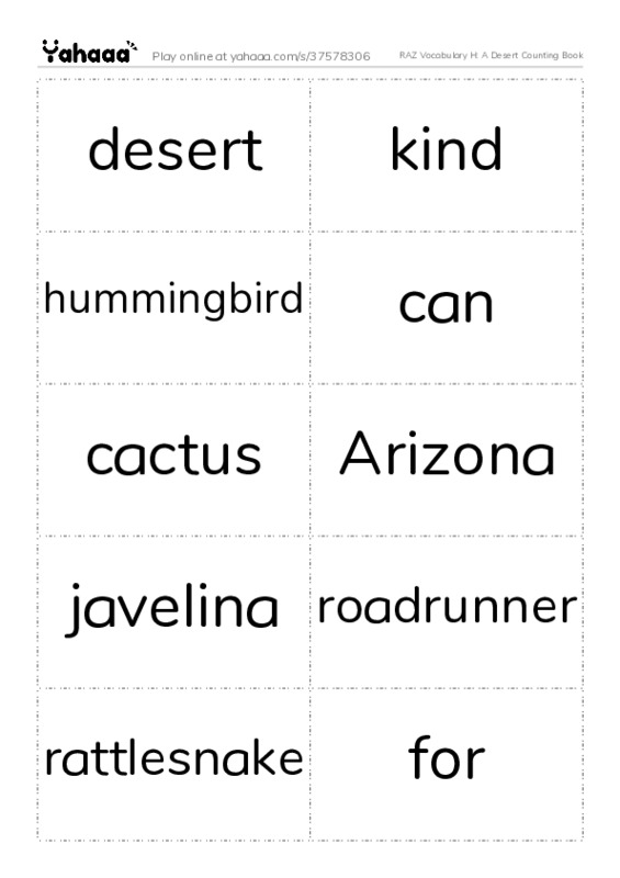 RAZ Vocabulary H: A Desert Counting Book PDF two columns flashcards