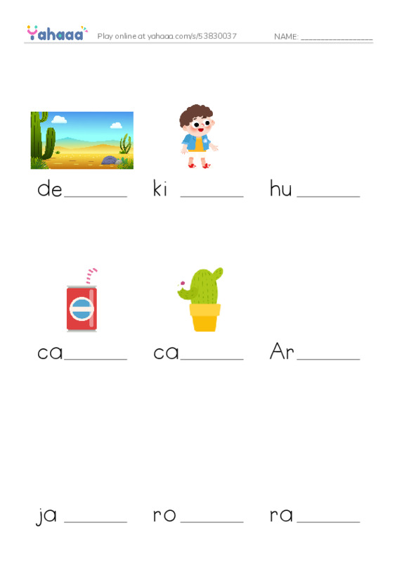 RAZ Vocabulary H: A Desert Counting Book PDF worksheet to fill in words gaps