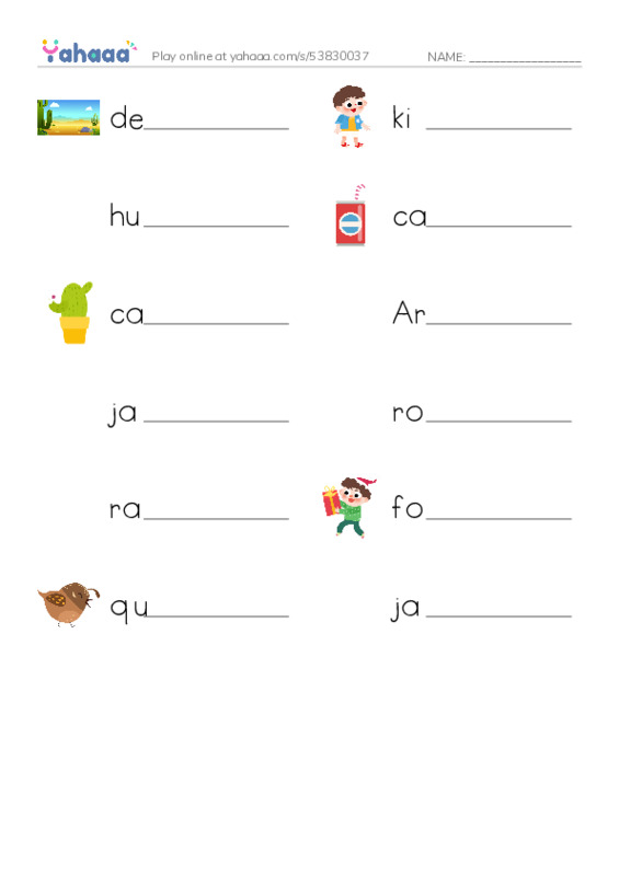 RAZ Vocabulary H: A Desert Counting Book PDF worksheet writing row