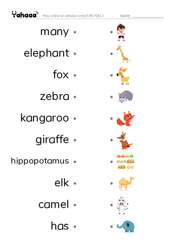 RAZ Vocabulary H: Animals Animals PDF link match words worksheet
