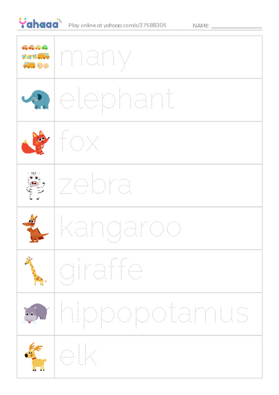 RAZ Vocabulary H: Animals Animals PDF one column image words