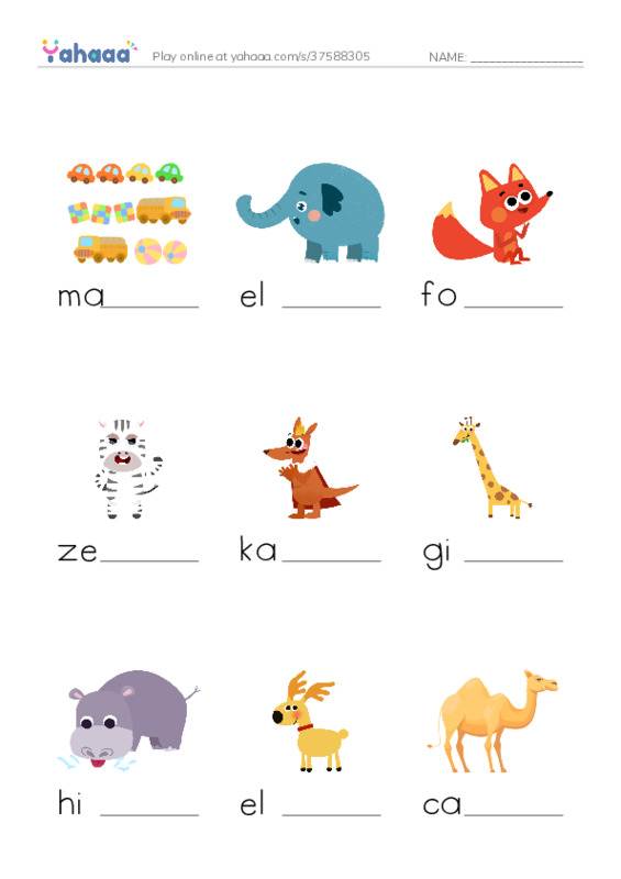RAZ Vocabulary H: Animals Animals PDF worksheet to fill in words gaps