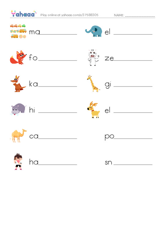 RAZ Vocabulary H: Animals Animals PDF worksheet writing row