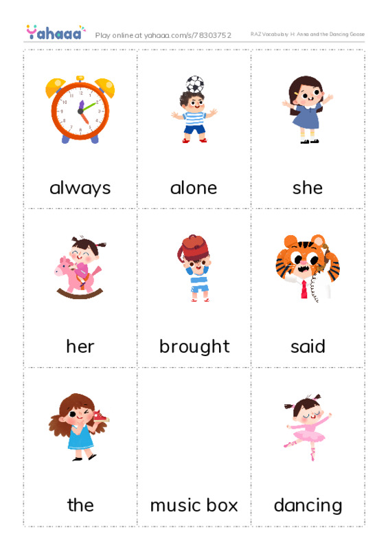 RAZ Vocabulary H: Anna and the Dancing Goose PDF flaschards with images