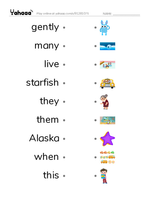 RAZ Vocabulary H: At a Touch Tank PDF link match words worksheet