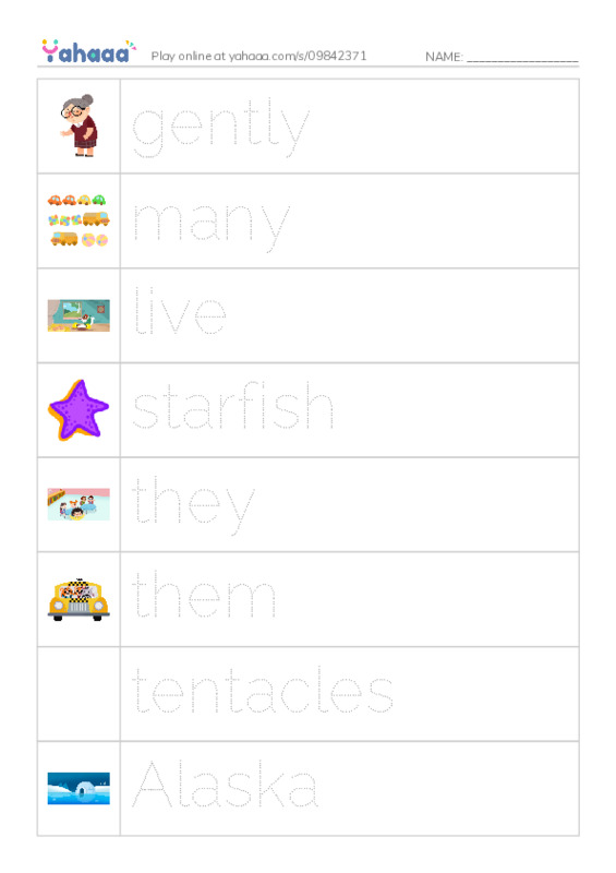 RAZ Vocabulary H: At a Touch Tank PDF one column image words