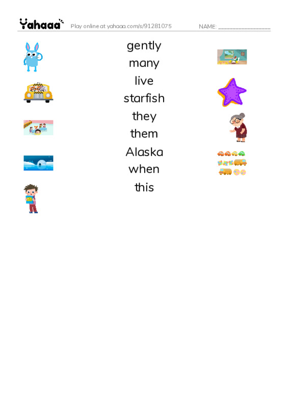 RAZ Vocabulary H: At a Touch Tank PDF three columns match words