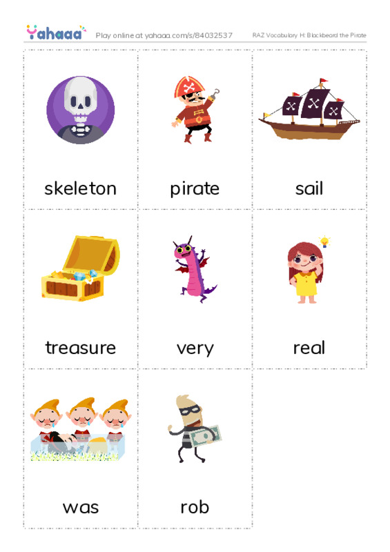 RAZ Vocabulary H: Blackbeard the Pirate PDF flaschards with images