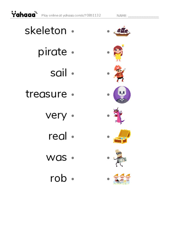 RAZ Vocabulary H: Blackbeard the Pirate PDF link match words worksheet