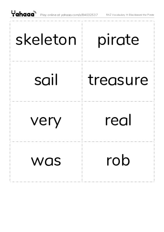 RAZ Vocabulary H: Blackbeard the Pirate PDF two columns flashcards