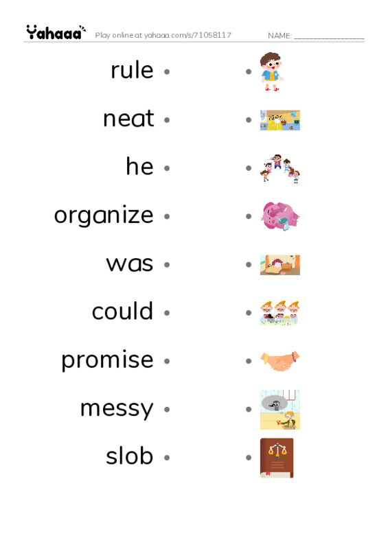 RAZ Vocabulary H: Brother Messy Brother Neat PDF link match words worksheet