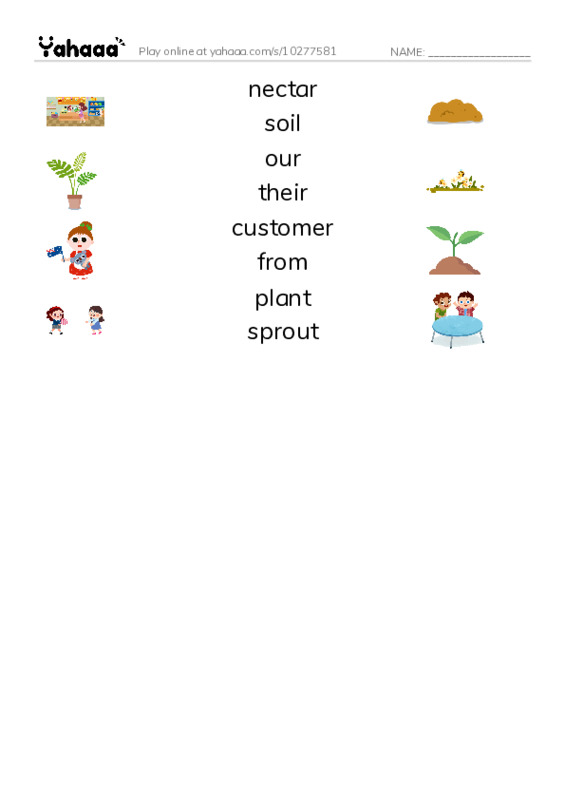 RAZ Vocabulary H: Butterfly Cafe PDF three columns match words