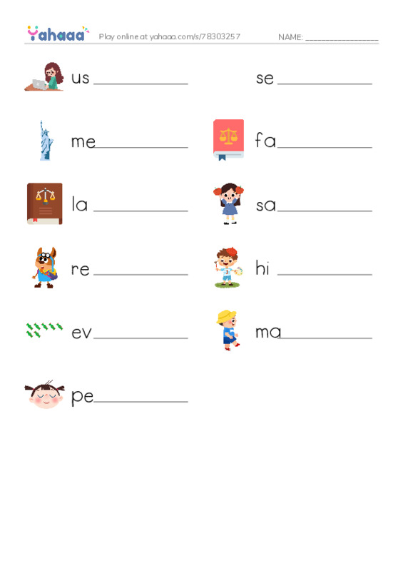 RAZ Vocabulary H: Dr Kings Memorial PDF worksheet writing row