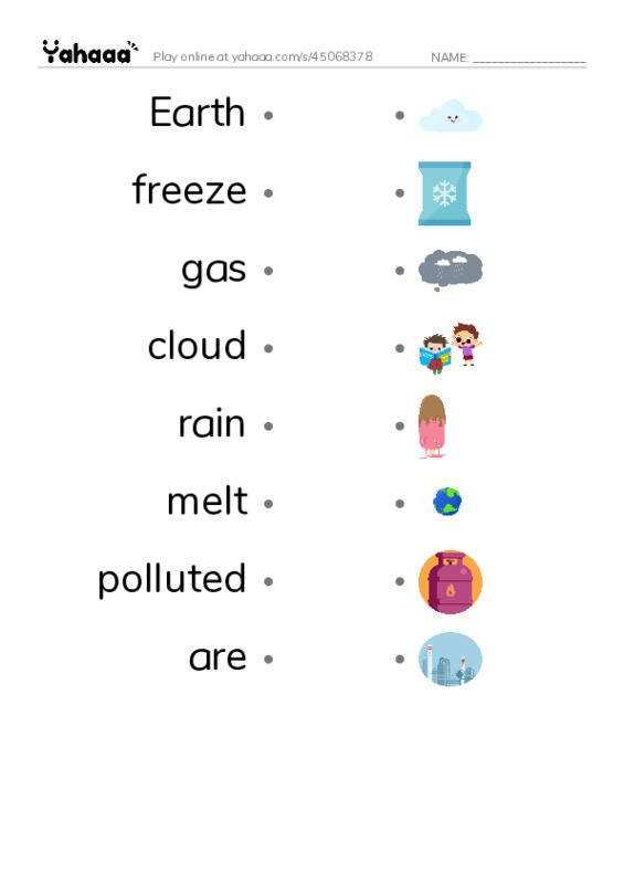 RAZ Vocabulary H: Earths Water PDF link match words worksheet