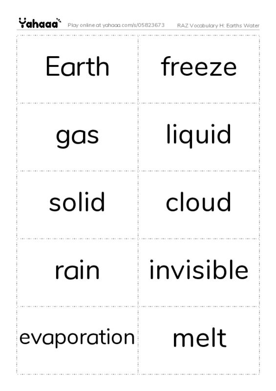 RAZ Vocabulary H: Earths Water PDF two columns flashcards