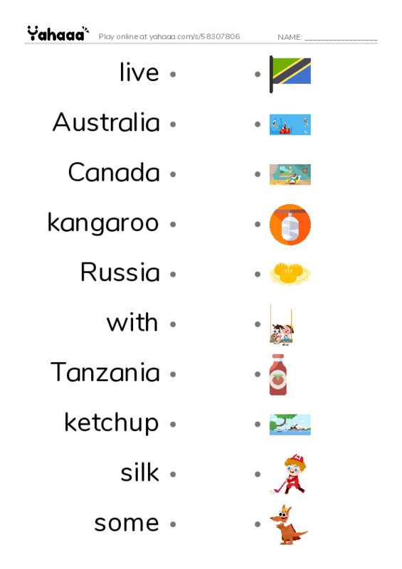 RAZ Vocabulary H: Friends Around the World PDF link match words worksheet