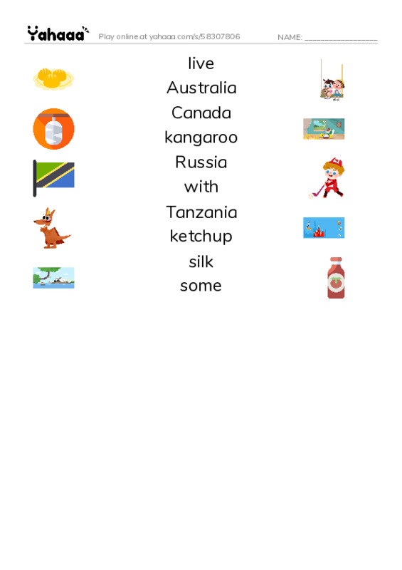 RAZ Vocabulary H: Friends Around the World PDF three columns match words
