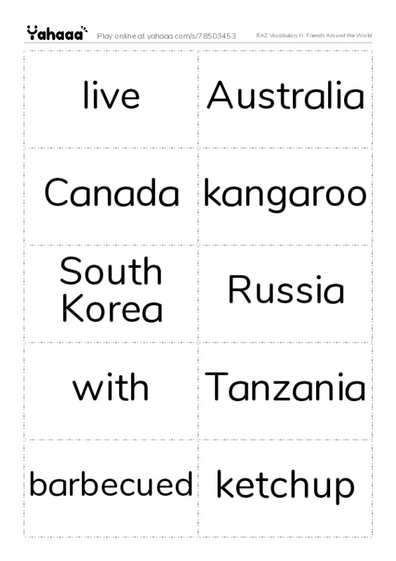 RAZ Vocabulary H: Friends Around the World PDF two columns flashcards