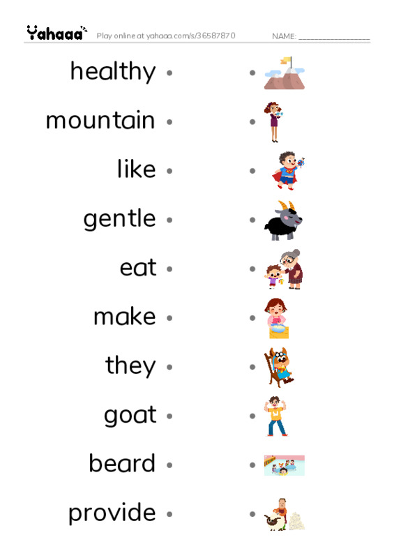 RAZ Vocabulary H: Goats Are Great PDF link match words worksheet