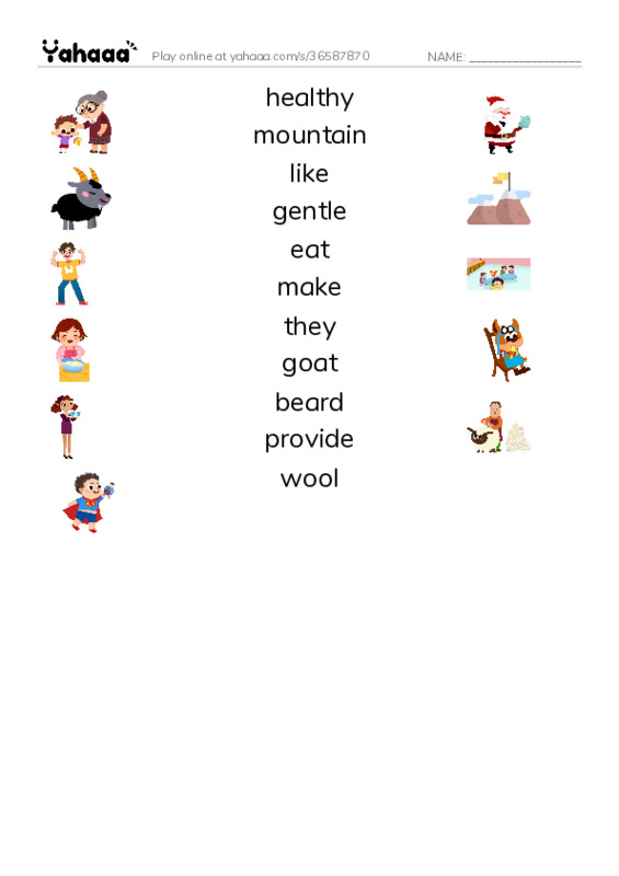RAZ Vocabulary H: Goats Are Great PDF three columns match words