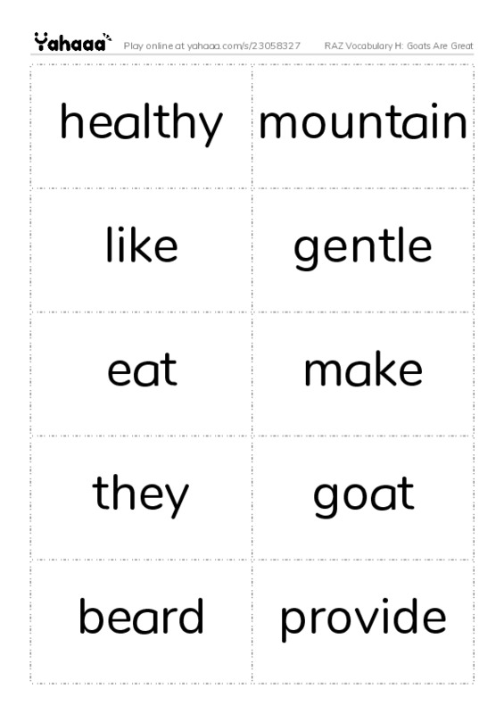 RAZ Vocabulary H: Goats Are Great PDF two columns flashcards