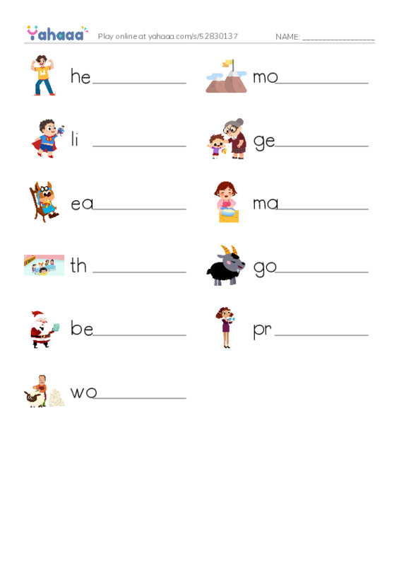 RAZ Vocabulary H: Goats Are Great PDF worksheet writing row