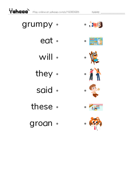RAZ Vocabulary H: Grasshoppers Gross Lunch PDF link match words worksheet