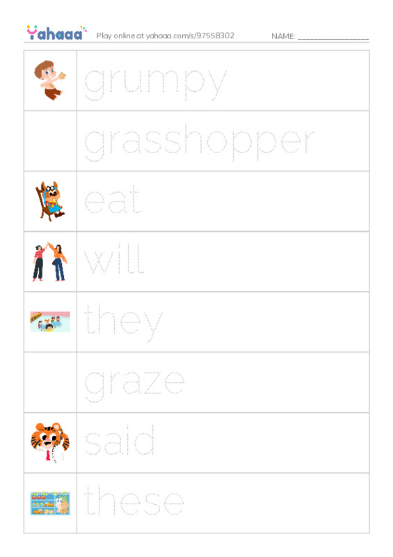 RAZ Vocabulary H: Grasshoppers Gross Lunch PDF one column image words