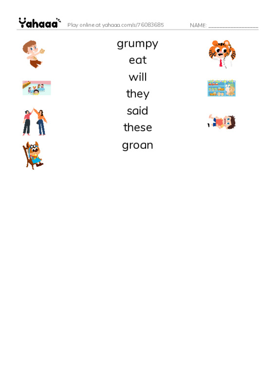 RAZ Vocabulary H: Grasshoppers Gross Lunch PDF three columns match words