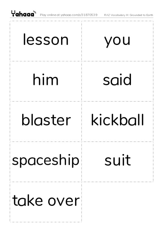RAZ Vocabulary H: Grounded to Earth PDF two columns flashcards