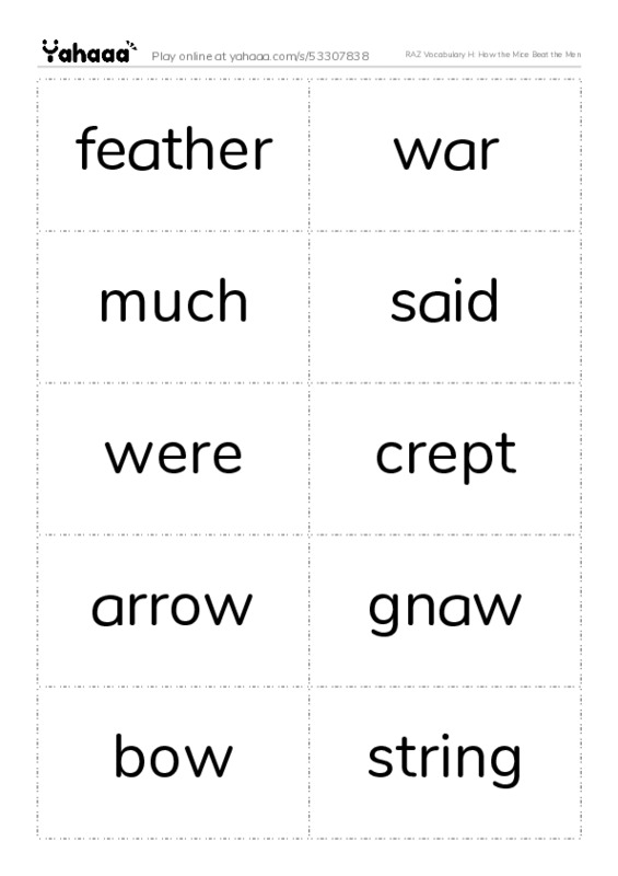 RAZ Vocabulary H: How the Mice Beat the Men PDF two columns flashcards