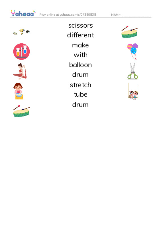 RAZ Vocabulary H: How to Make a Drum PDF three columns match words