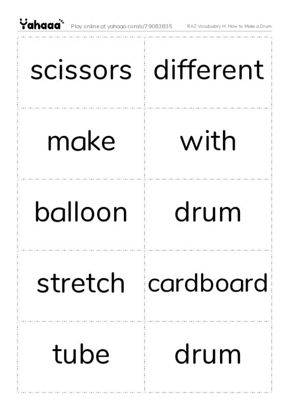 RAZ Vocabulary H: How to Make a Drum PDF two columns flashcards