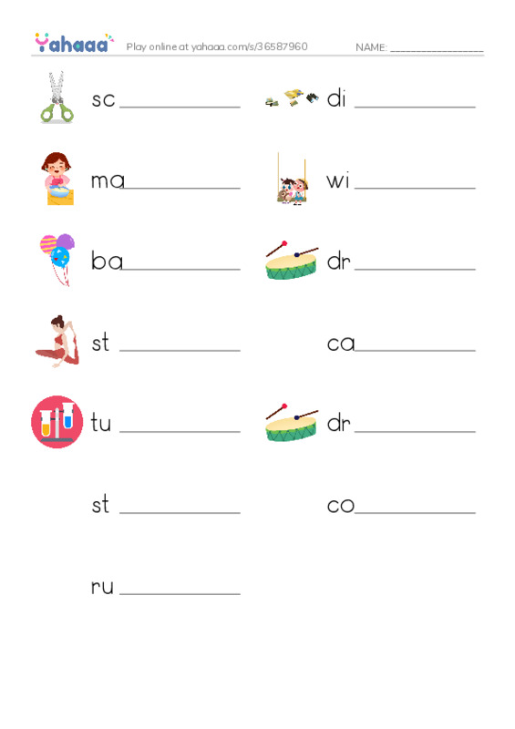 RAZ Vocabulary H: How to Make a Drum PDF worksheet writing row