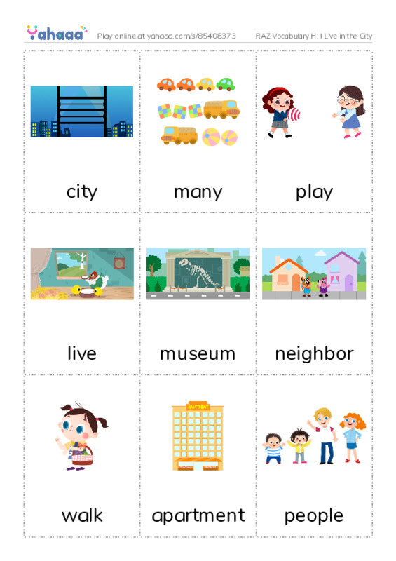 RAZ Vocabulary H: I Live in the City PDF flaschards with images