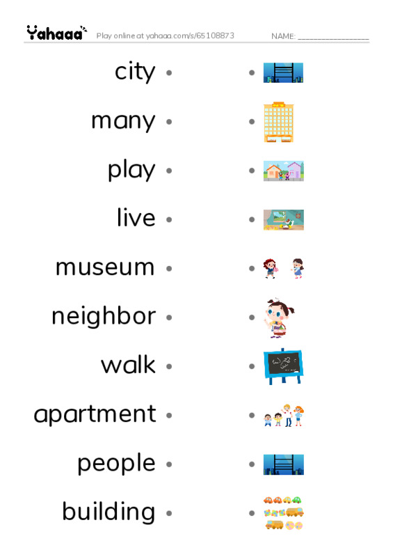 RAZ Vocabulary H: I Live in the City PDF link match words worksheet