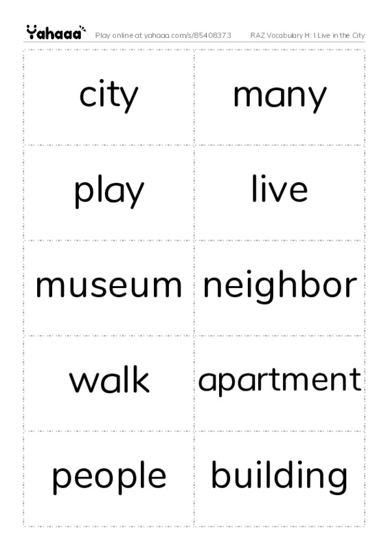 RAZ Vocabulary H: I Live in the City PDF two columns flashcards