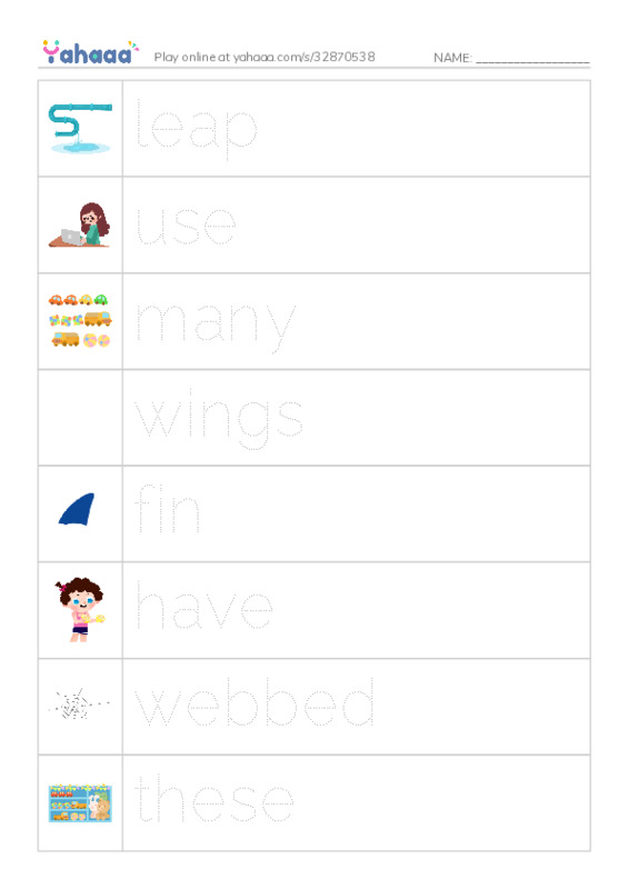 RAZ Vocabulary H: Legs Wings Fins and Flippers PDF one column image words