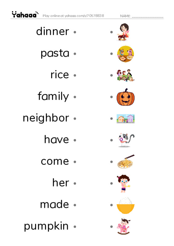 RAZ Vocabulary H: Marias Thanksgiving1 PDF link match words worksheet