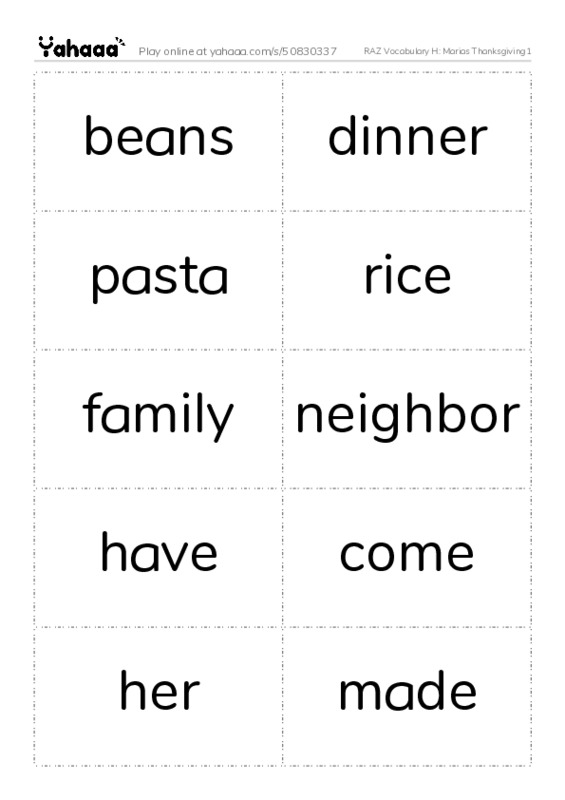RAZ Vocabulary H: Marias Thanksgiving1 PDF two columns flashcards
