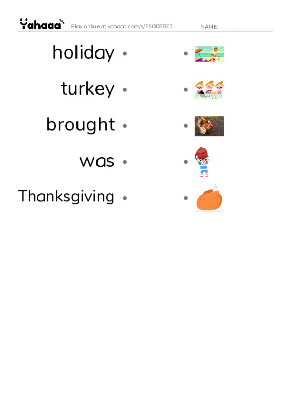 RAZ Vocabulary H: Marias Thanksgiving2 PDF link match words worksheet