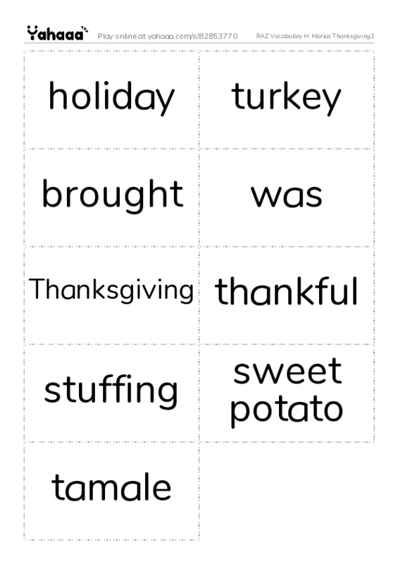 RAZ Vocabulary H: Marias Thanksgiving2 PDF two columns flashcards