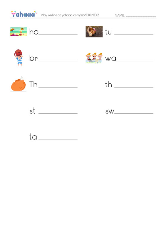 RAZ Vocabulary H: Marias Thanksgiving2 PDF worksheet writing row